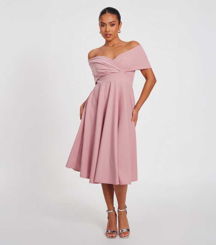QUIZ Pink Bardot Wrap Midi Dress