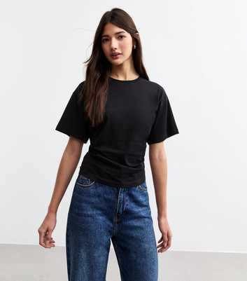 Black Ruched Seam Corset T-Shirt 