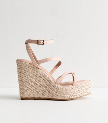 Light Pink Faux Leather Strappy Platform Wedge Sandals | New Look