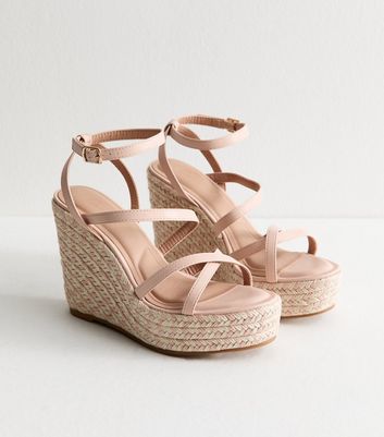 Light Pink Faux Leather Strappy Platform Wedge Sandals | New Look