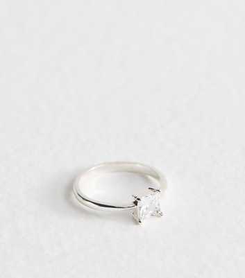 Silver Tone Square Cubic Zirconia Ring