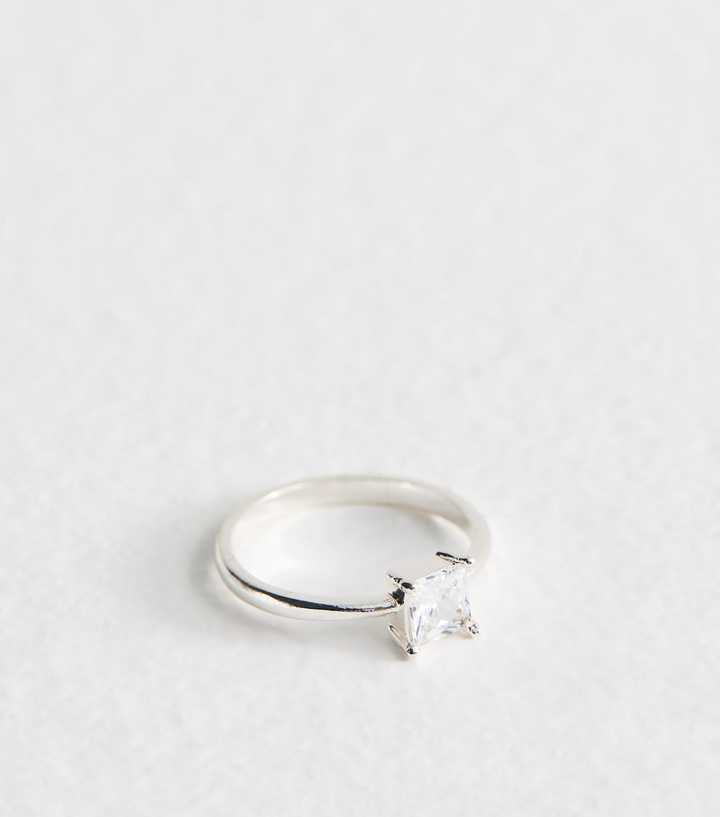 Silver Tone Square Cubic Zirconia Ring