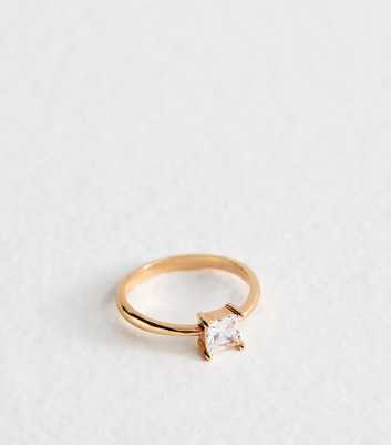 Gold Tone Square Cubic Zirconia Ring