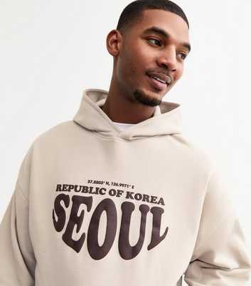 Stone Oversized Seoul Slogan Hoodie