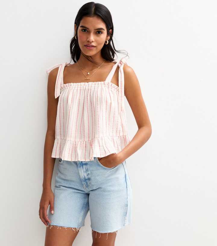 Pink Striped Tie Strap Top