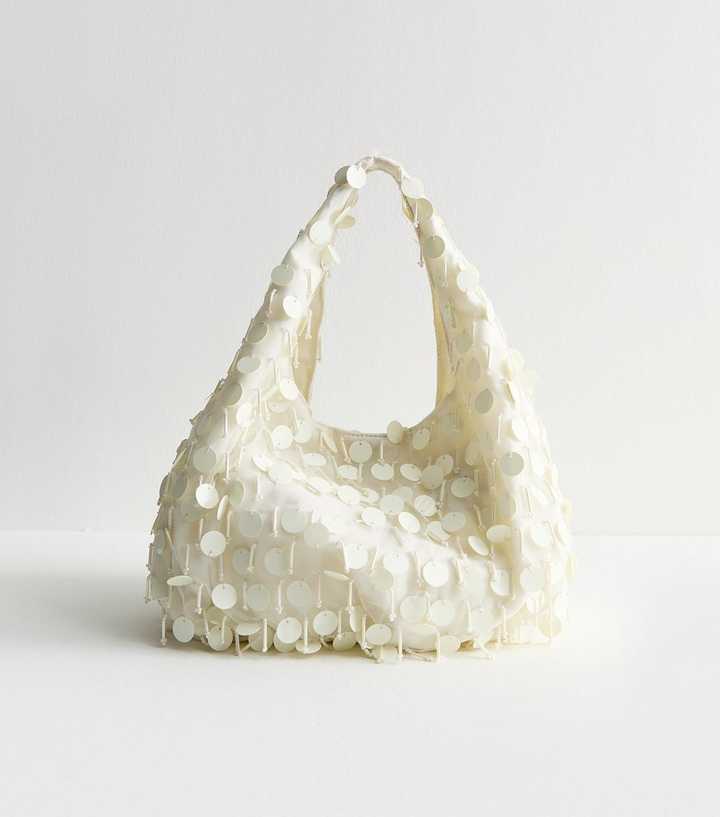 White Sequinned Organza Clutch Bag