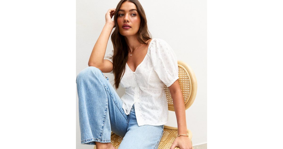 White Cotton Broderie Anglaise Blouse | New Look