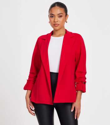 QUIZ Petite Red Scuba Ruched Sleeve Blazer