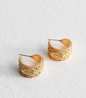 Gold Tone Textured Chunky Mini Hoop Earrings