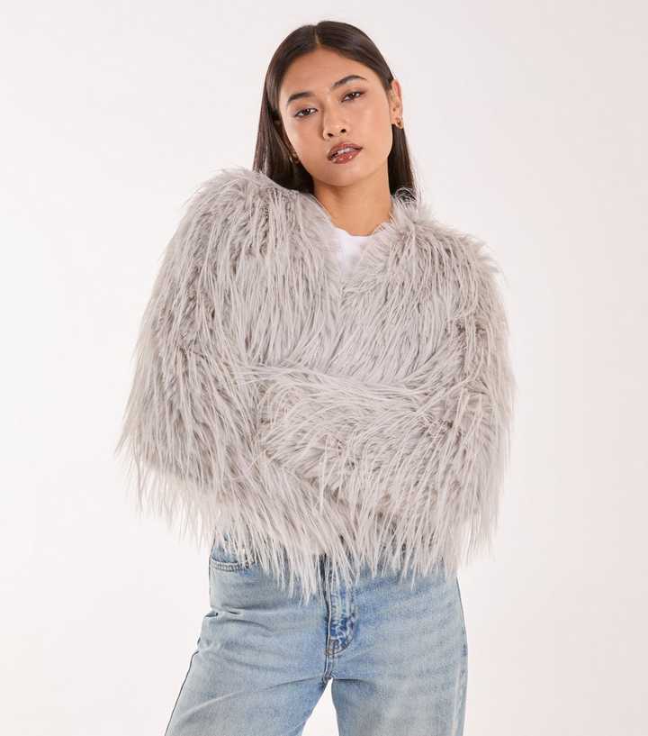 Pink Vanilla Grey Faux Fur Cropped Jacket | New Look