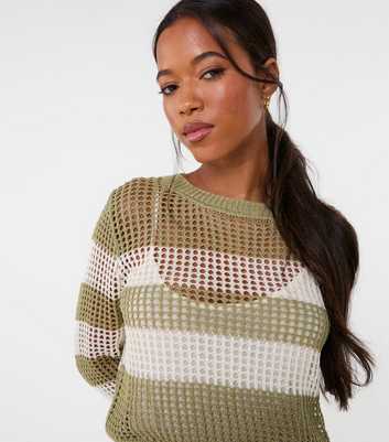 Pink Vanilla Khaki Striped Crochet Jumper