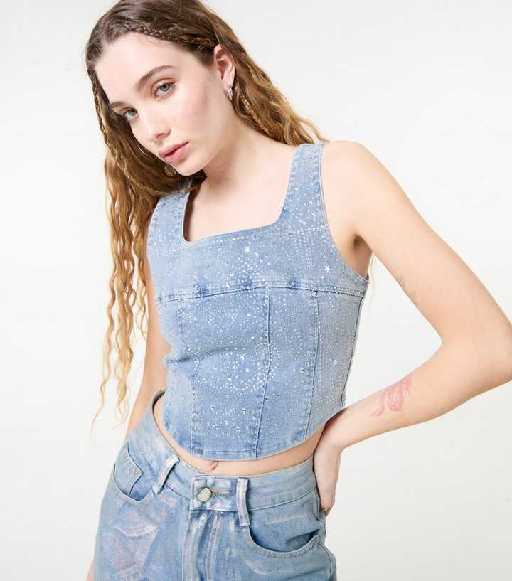 Pink Vanilla Blue Diamante Corset Top