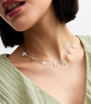Silver Tone Bow Charm Necklace