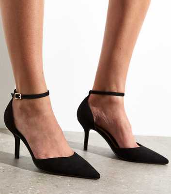 Black Faux Suede Heeled Open Court Shoes