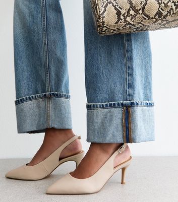 Extra Wide Fit Cream Faux Leather Slingback Court Shoes