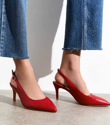 Extra Wide Fit Bright Red Faux Leather Slingback Court Shoes