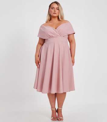 QUIZ Curves Pink Bardot Midi Skater Dress