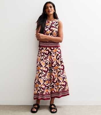 Red Floral Cropped Wide-Leg Culottes