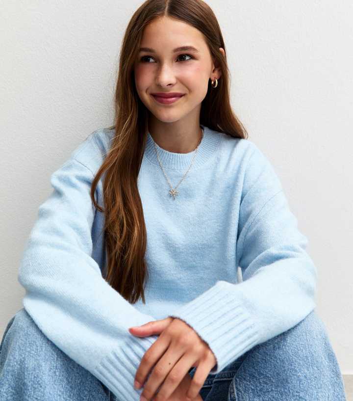 Girls Light Blue Crew Neck Jumper