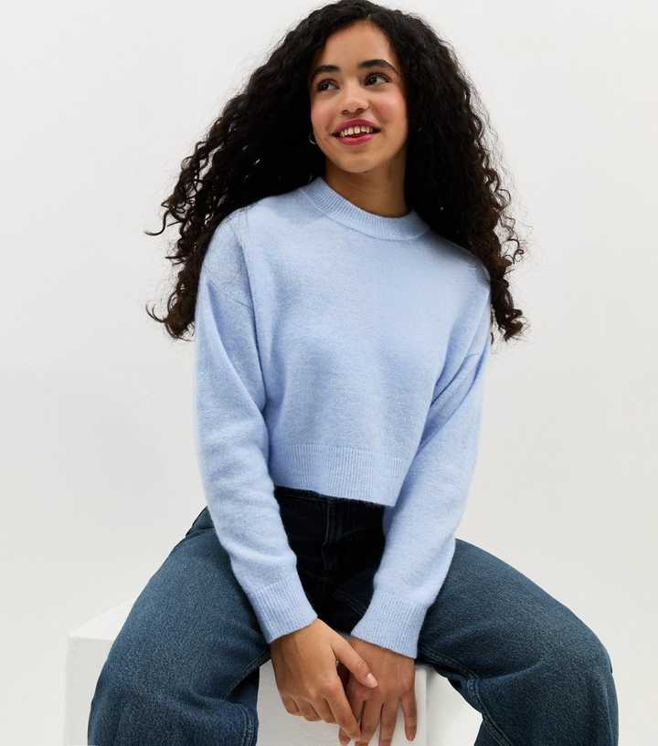 Girls Light Blue Crew Neck Jumper
