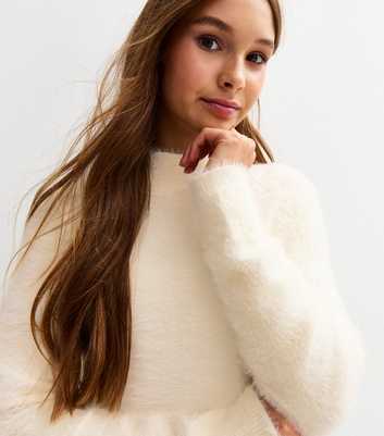 Girls Cream Textured Knit High Neck Jumper