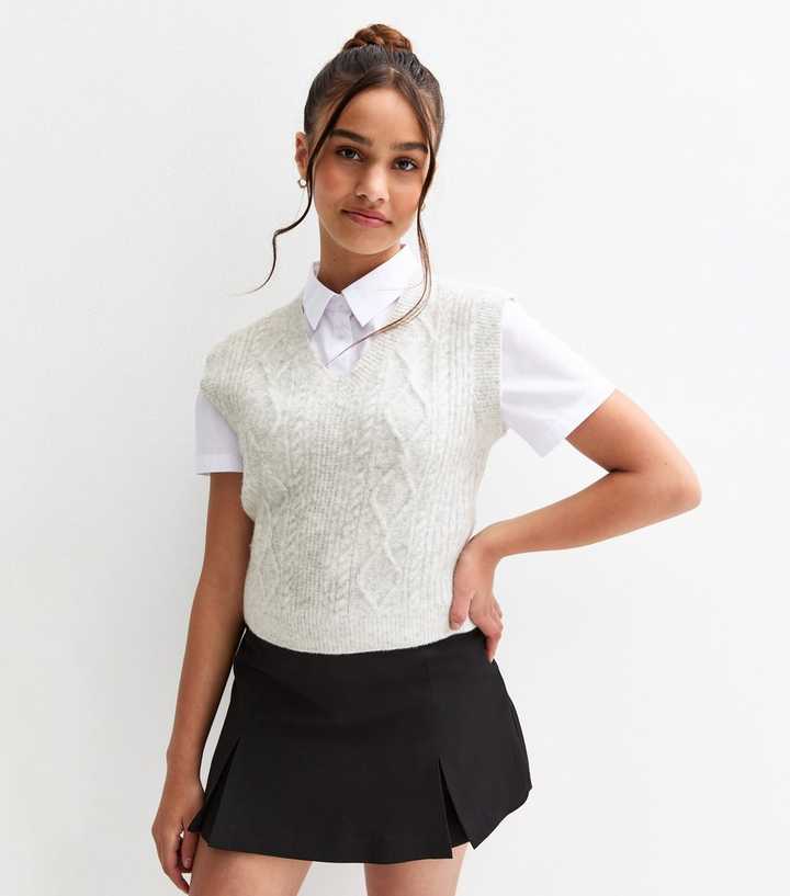 Girls Grey Cable Knit School Vest