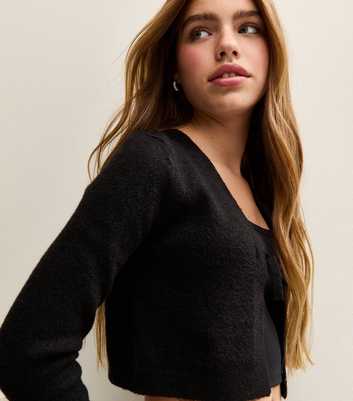 Girls Black Grey Knitted School Cardigan