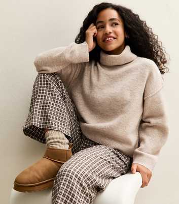 Girls Light Brown Oversized Roll Neck Jumper