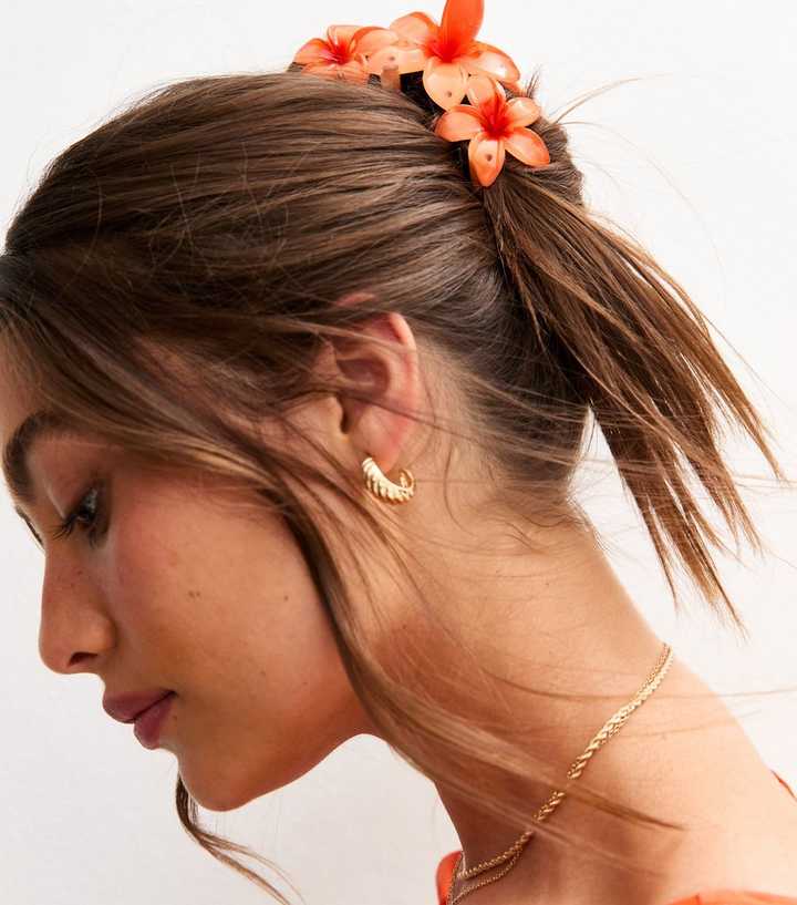 Orange Tropical Flower Cluster Hair Claw Clip