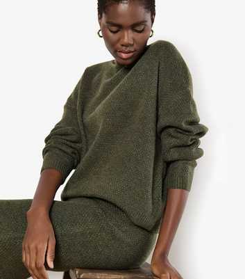 Apricot Dark Khaki Waffle Knit Batwing Jumper