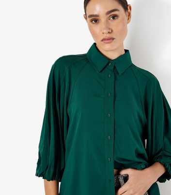 Apricot Dark Green Puff Sleeve Shirt