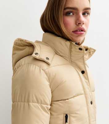 Girls Cream Padded Hooded Jacket