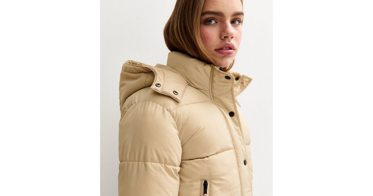 Girls Cream Padded Hooded Jacket New Look