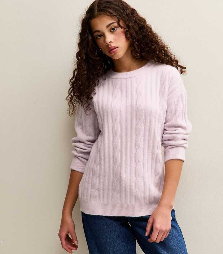 Girls Lilac Slouchy Cable Knit Jumper