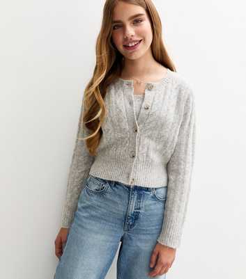 Girls Grey Cable Knit Cardigan