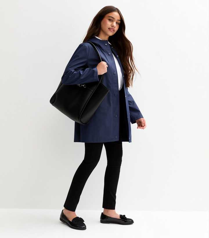 Girls Navy Hooded Unlined Jacket