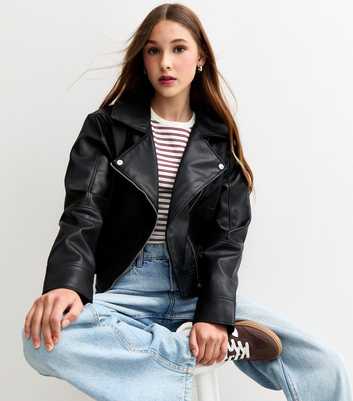 Girls Black Faux Leather Biker Jacket