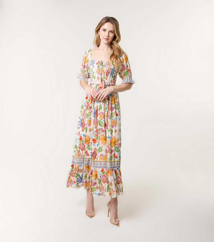 Blue Vanilla Multicoloured Floral Print Square Neck Maxi Dress - Main Image