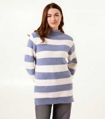 Blue Vanilla Blue Striped High Neck Jumper