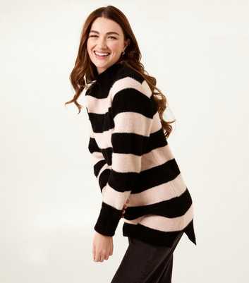 Blue Vanilla Black Striped High Neck Jumper