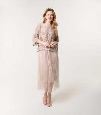 Blue Vanilla Beige Crochet Pleated Dress