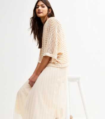 Blue Vanilla Cream Pleated Midi Dress and Crochet Top Set