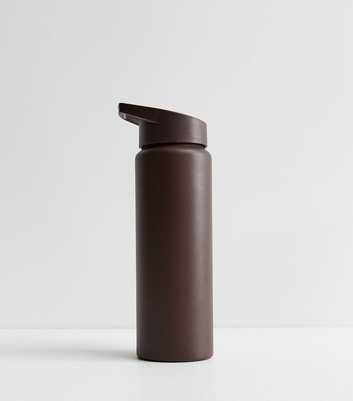 Brown Pop Lid Straw Metal Water Bottle