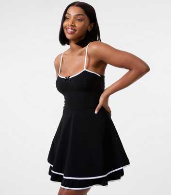 Pink Vanilla Black Contrast Trim Tier Mini Dress