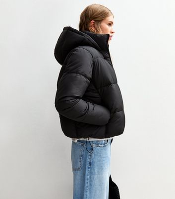 black puffer jacket with hood