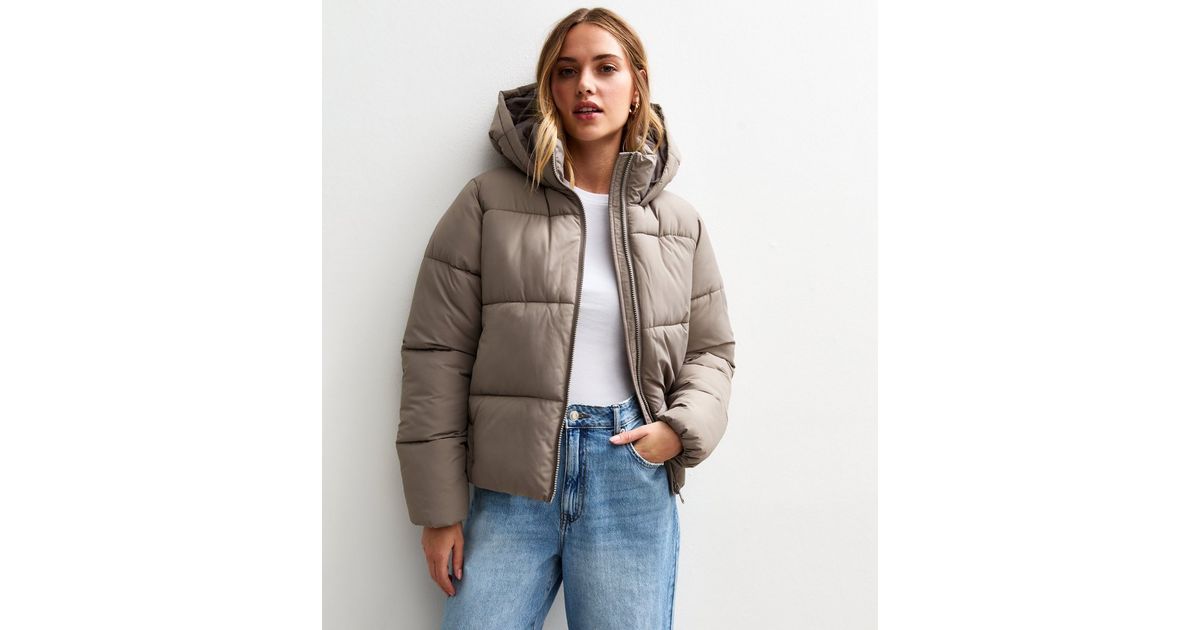 Cropped Puffer New Look Grey Puffer Jacket Mink Hooded Cropped