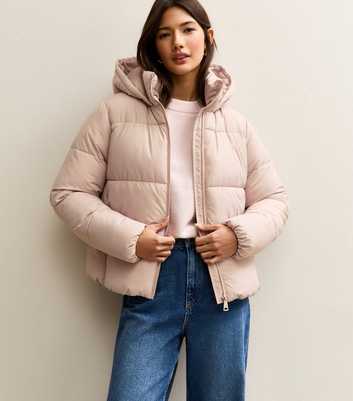 Light Pink Hooded Cropped Puffer Jacket