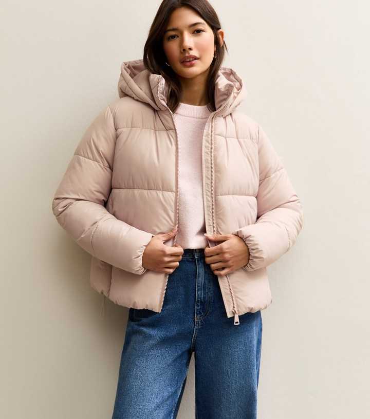 Light Pink Hooded Cropped Puffer Jacket