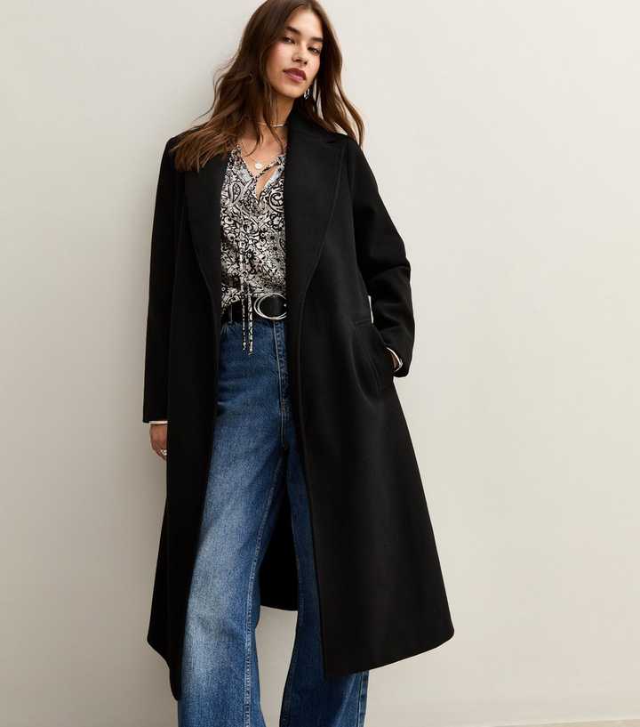 Black Unlined Longline Belted Coat