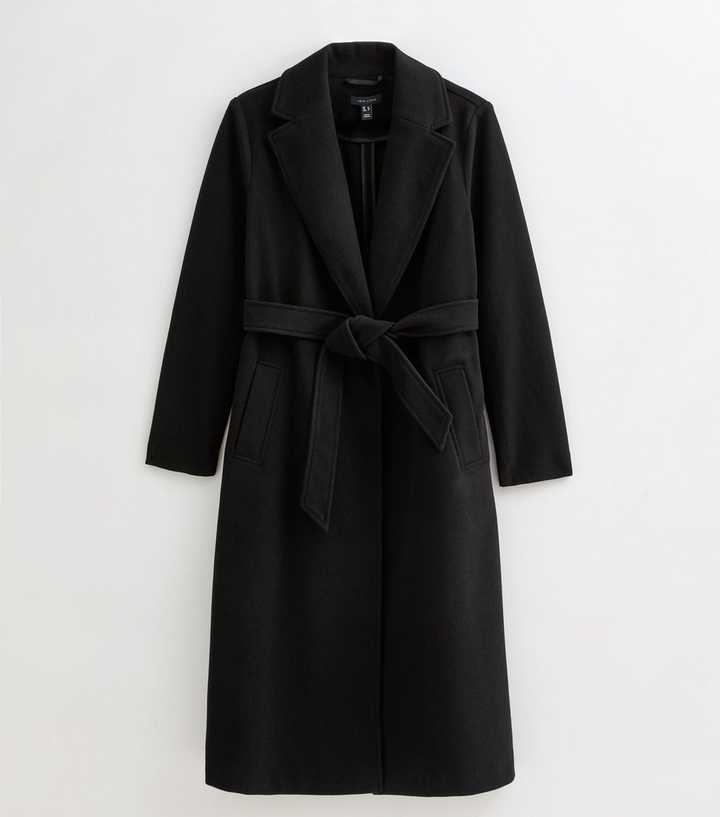 Black Unlined Longline Belted Coat | New Look